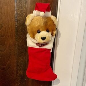 Vintage Acme Christmas Door Knob Teddy Bear Cover Plush 1980s Holiday St…
